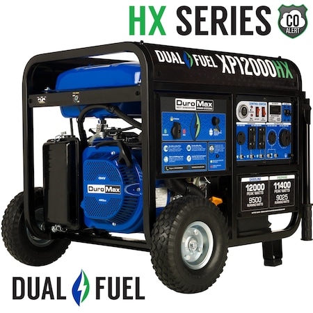Duromax Portable Generator, Gasoline/Liquid Propane, 9,500 W/9,025 W Rated, 12,000 W/11,400 W Surge XP12000HX